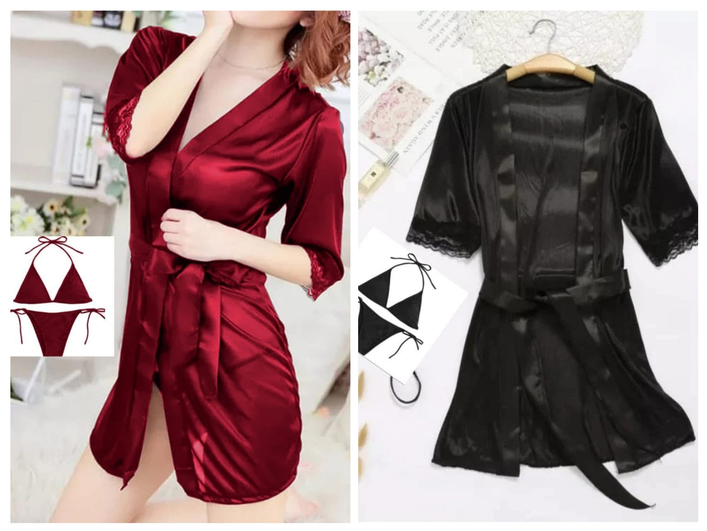 Smooth Satin Silk Short Nighty with Matching Robe