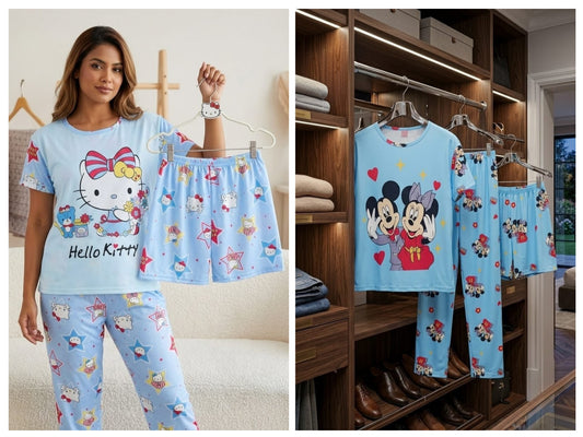 Cute Printed Cotton Lounge Pajama Set - Full Sleeves