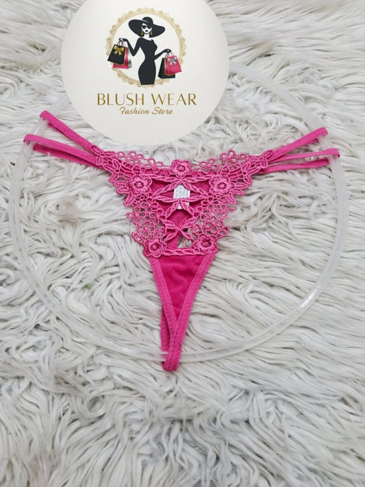 Tempting Hot Pink Floral Lace Strappy G-String